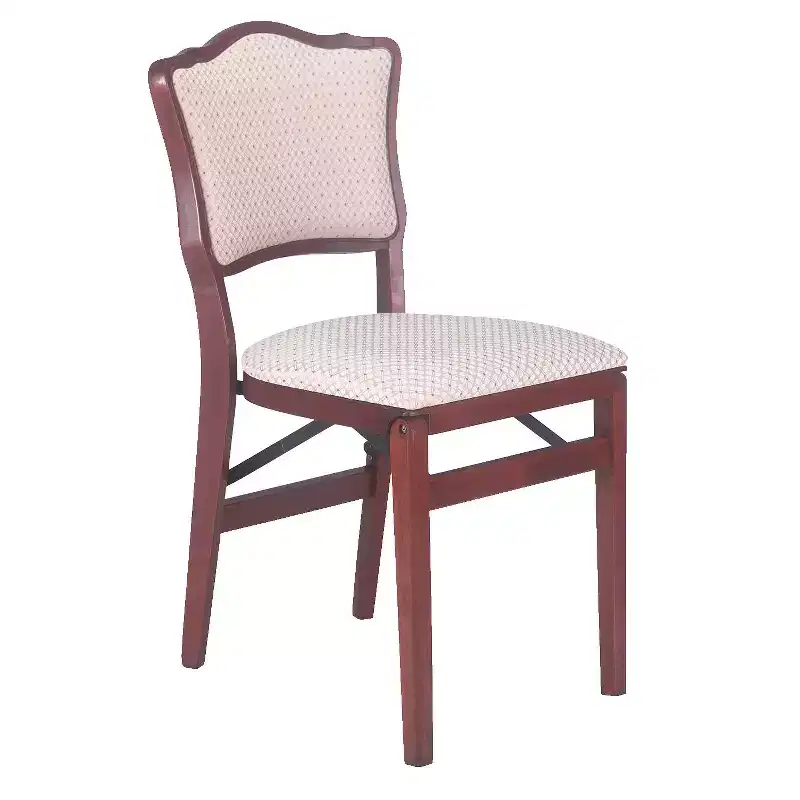 Stakmore Set of 2 French Upholstered Back Folding Chair Cherry Polyester Seat, Wood Frame, Fully Assembled