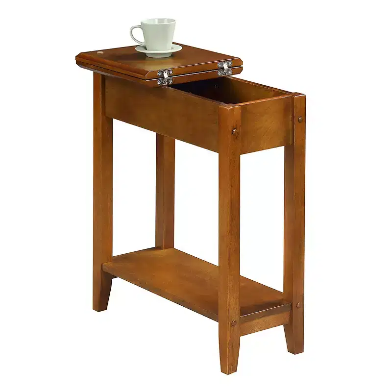 HomeStock 24 in.H Brown Color Wedge Wood Table Top End Table 1 -piece