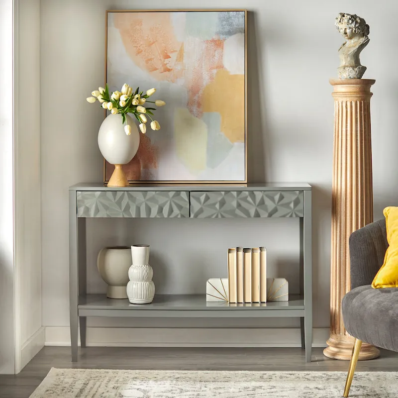 Sofa Table with Geometric Drawer Fronts and Lower Shelf
