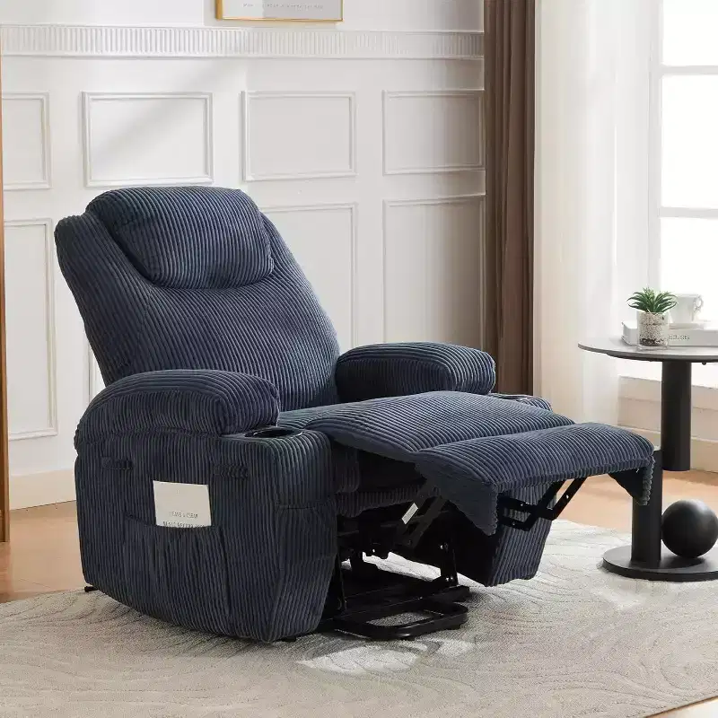 Power Lift Recliner Chair, Lift Chair with Massage & Heat, Adjustable Corduroy Electric Recliner Chairs with 2 Cup Holders & Stand Assist