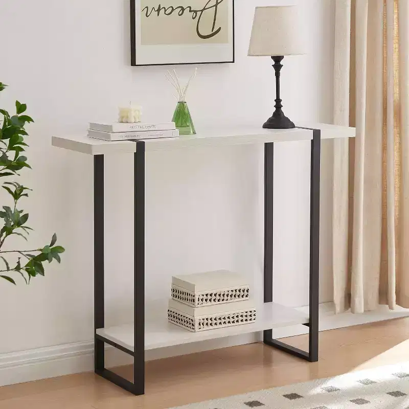 Console Table with Shelves, Modern Metal Wood Sofa Table for Living Room, Entryway, Hallway