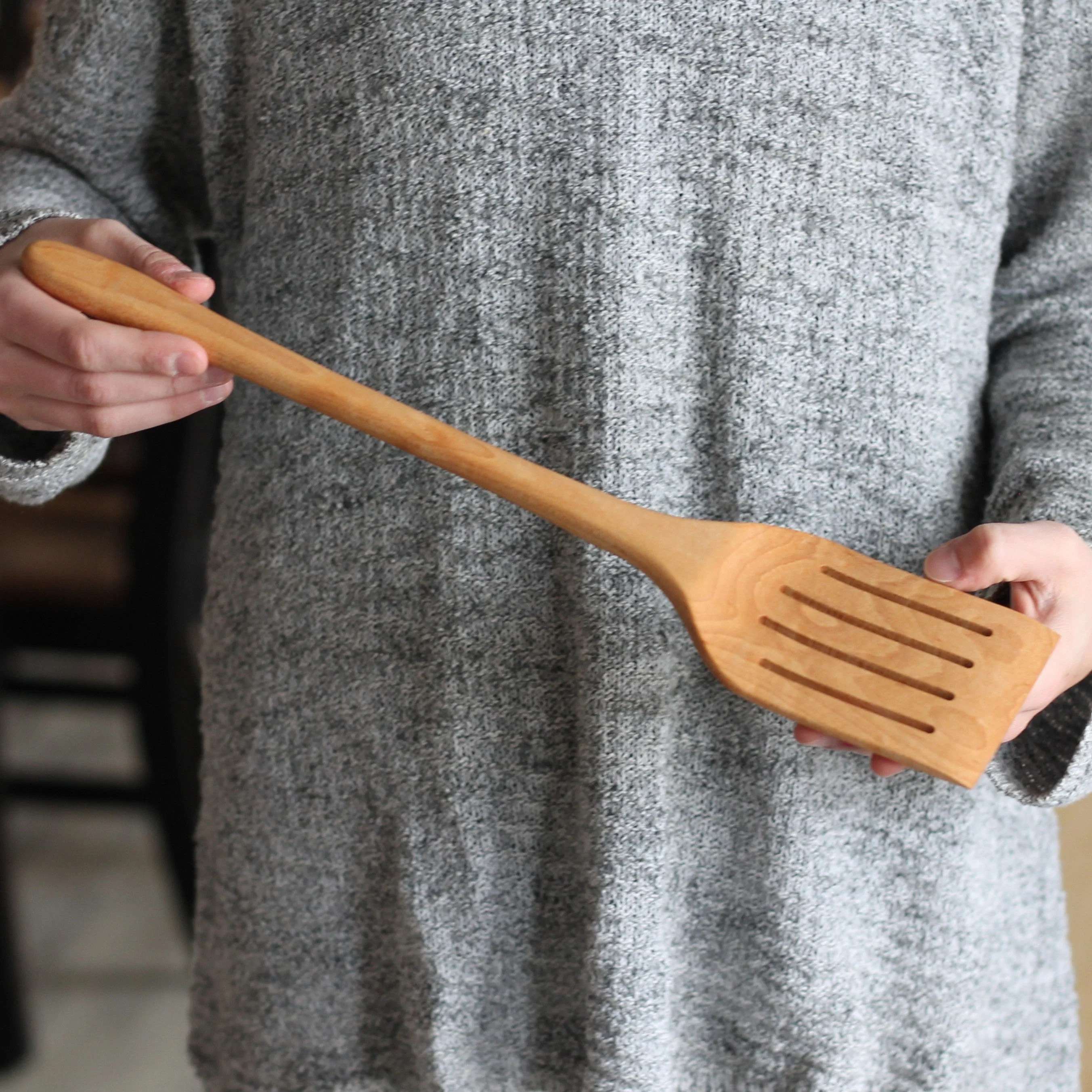 Handmade Wooden Large Slotted Spatula Turner