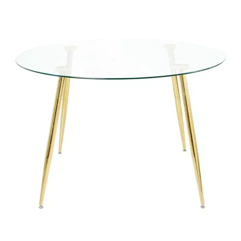 Modern Round Dining Table with Tempered Glass Top & Gold Metal Legs, Dining Room Table for 4