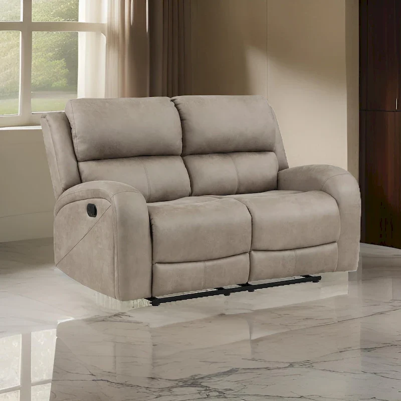 Patsy 62 Inch Manual Double Recliner Loveseat, Tufted Brown Microfiber