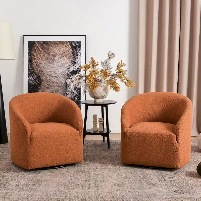 KINWELL 32W Boucle Upholstered Swivel Barrel Armchair (Set of 2)