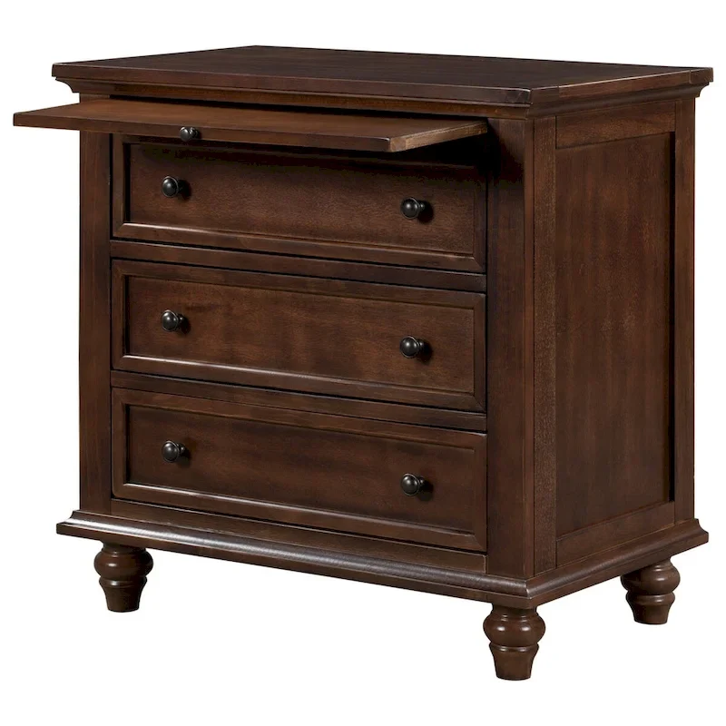 Solid Pine Wood End Table with Pull-out Tray and 3 Drawer, Easy Assembly