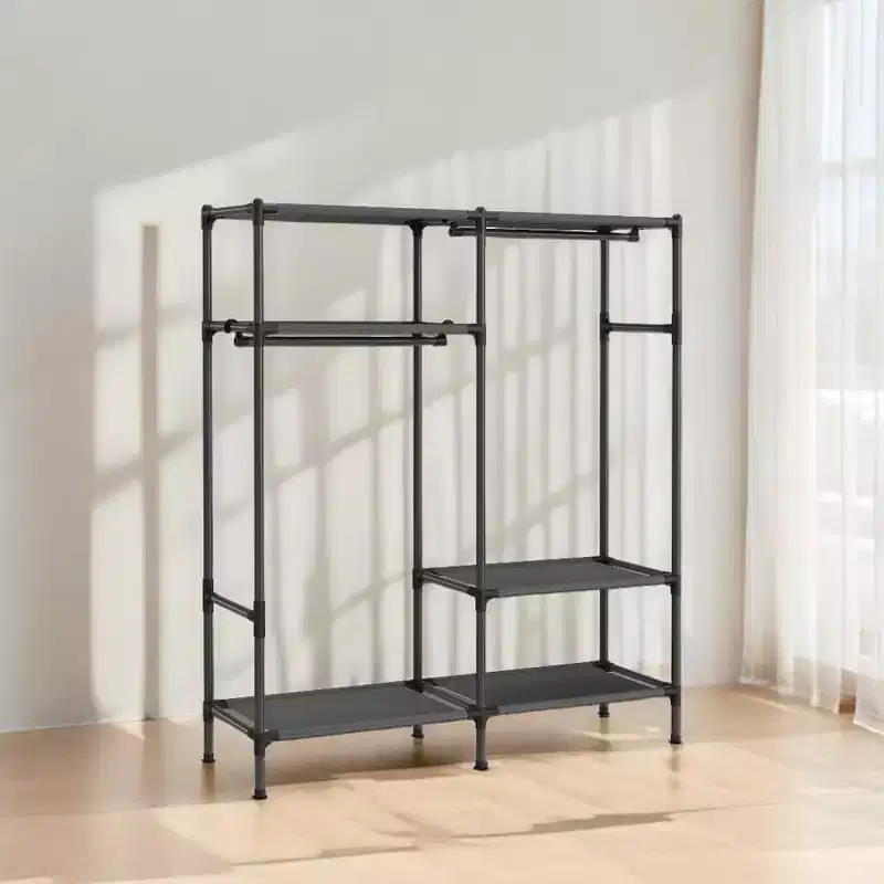 Heavy Duty Clothes Rack 65 Inch Freestanding Portable Wardrobe with Hanging Rails and Shelves Total Load 242 lb Black