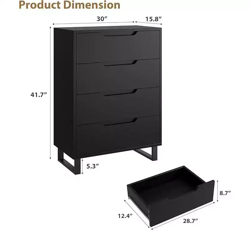 4 Drawer Tall Dresser Vertical Wooden Storage Cabinet with Freestanding Design for Bedroom, Living Room, Hallway, and Entryway