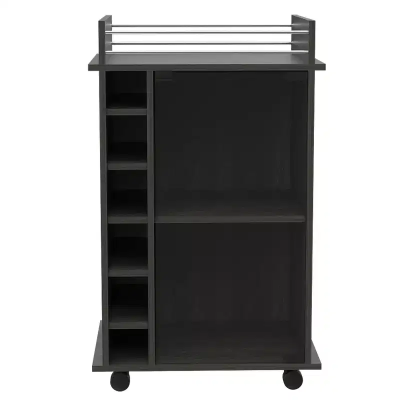 Homy Casa Bar Cart with Two Shelves and Six Bottle Rack for Dining Room or Living Space, Brown