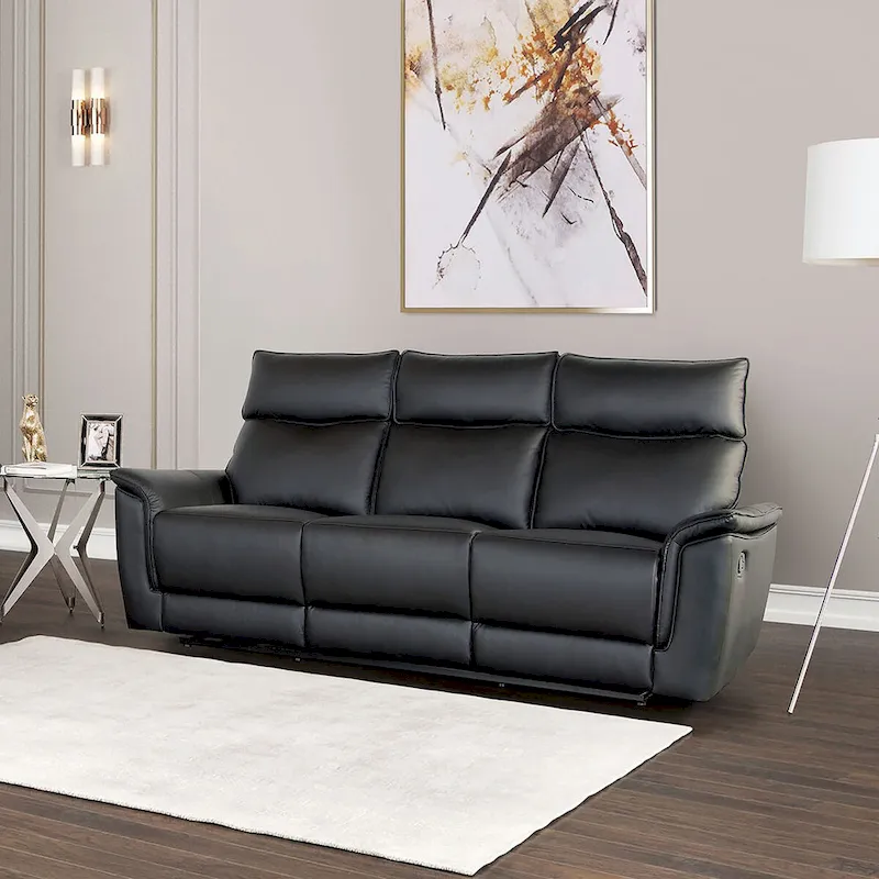 Furniture of America Marty Modern Leather Match Manual Reclining Sofa with Flared Padded Arms