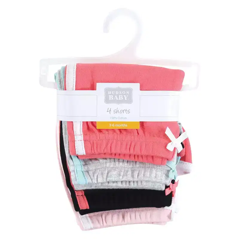 Hudson Baby Girl Shorts Bottoms 4-Pack, Coral