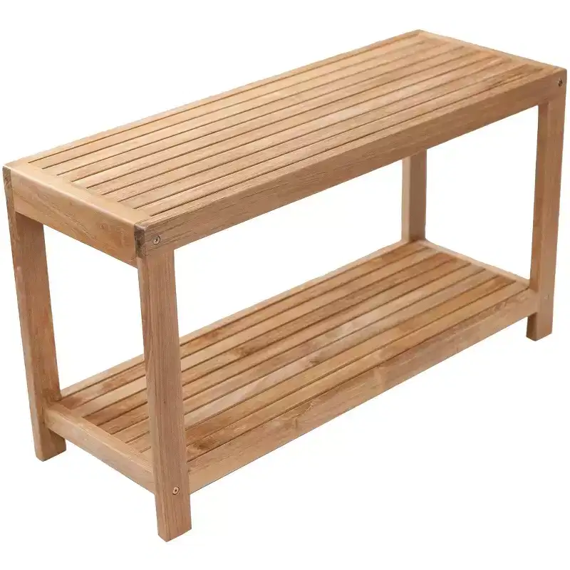 Nordic Teak 35 Natural Shower and Bath Spa Bench with Shelf - Beige