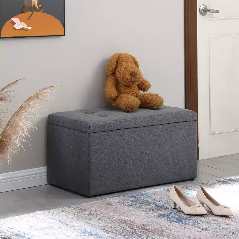 Okak Modern Bench with Storage and Ample Storage Space, Ottoman Foot Rest with Padding Seat, Entryway Bench for Living Room, Bedroom, Dark Gray