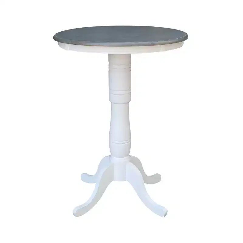 41" Bar Height Ronin Round Pedestal Table White/Heather Gray - International Concepts: Mid-Century Modern, Seats 2
