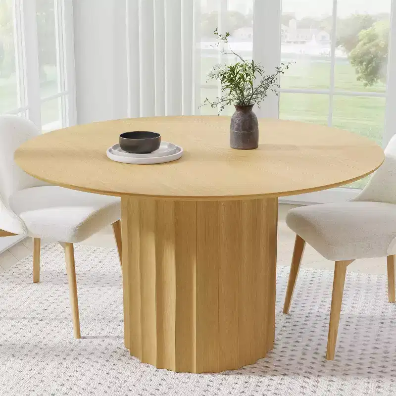Mid-Century Round Dining Table Wood Kitchen Table for 4 People - Natural Wood