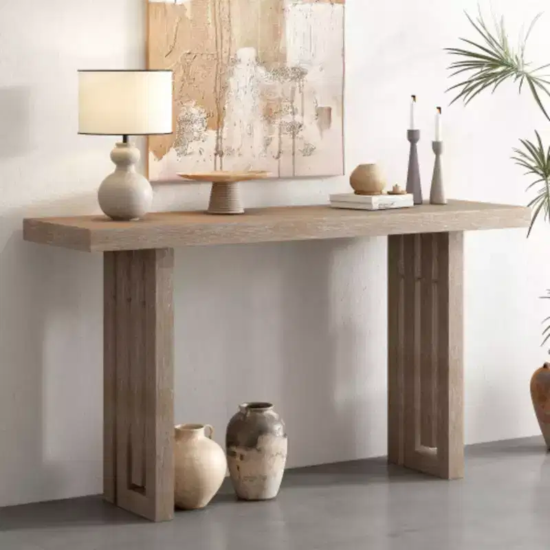 Uniquely Designed Oak Veneer Console Table with Distinctive Side Shapes, Suitable for Entryway, Hallway, Living Room, Foyer, Corridor