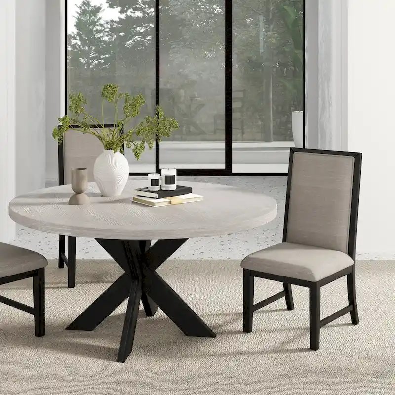 Roundhill Furniture Gates Round Dining Table, Gray