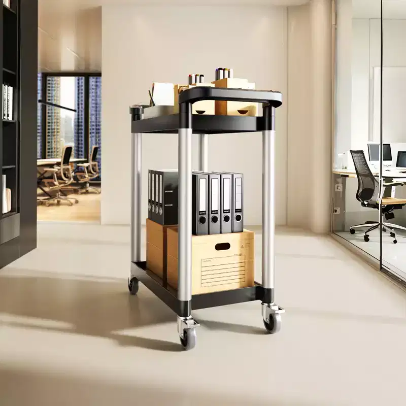 Utility Cart, 300 lbs Load Capacity, 2-tier Utility Plastic Cart with 360 Swivel Wheels (2 with Brakes), 24.4 x 16.1in Food Service Cart,Black