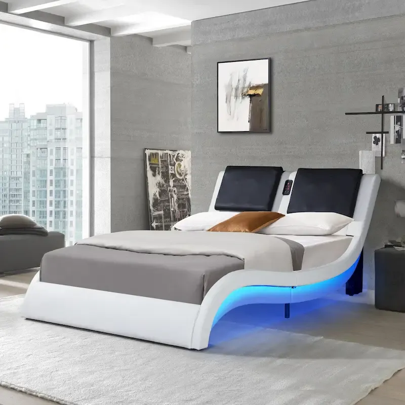 Faux Leather Upholstered Platform Bed Frame, King Size