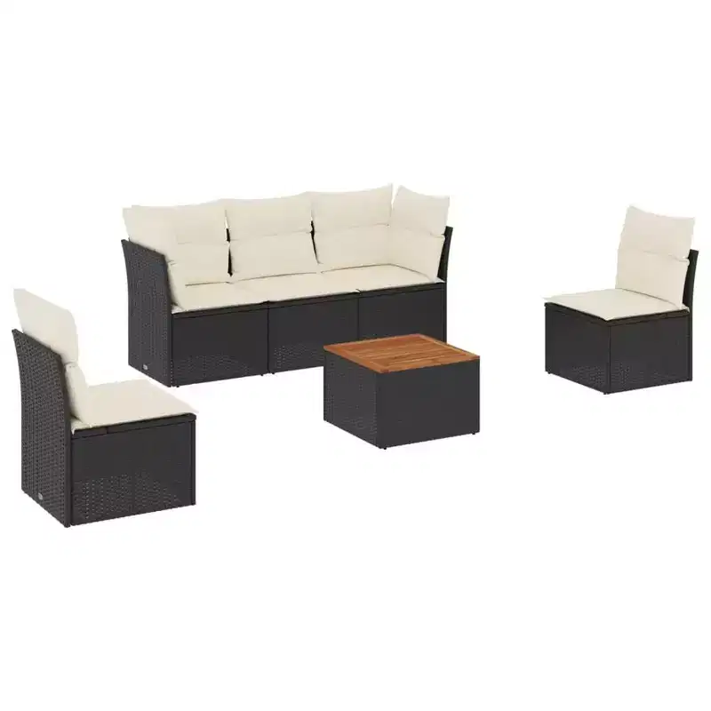vidaXL Garden Sofa Set Black PE Rattan 6 Piece Set Modular