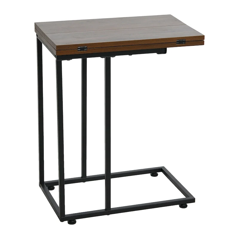 C-Shape Side Table, Faux Stone Top, Black Frame, Space-Saving Design