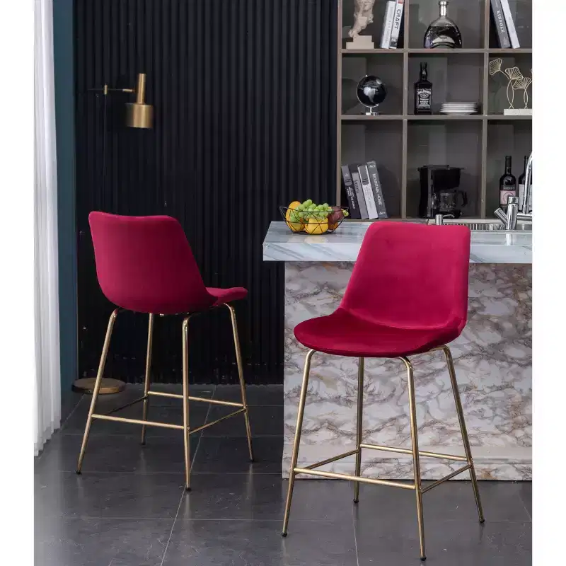 Roundhill Furniture Aufurr Modern Velvet 26.50 Counter Height Stool, Red, Set of 2