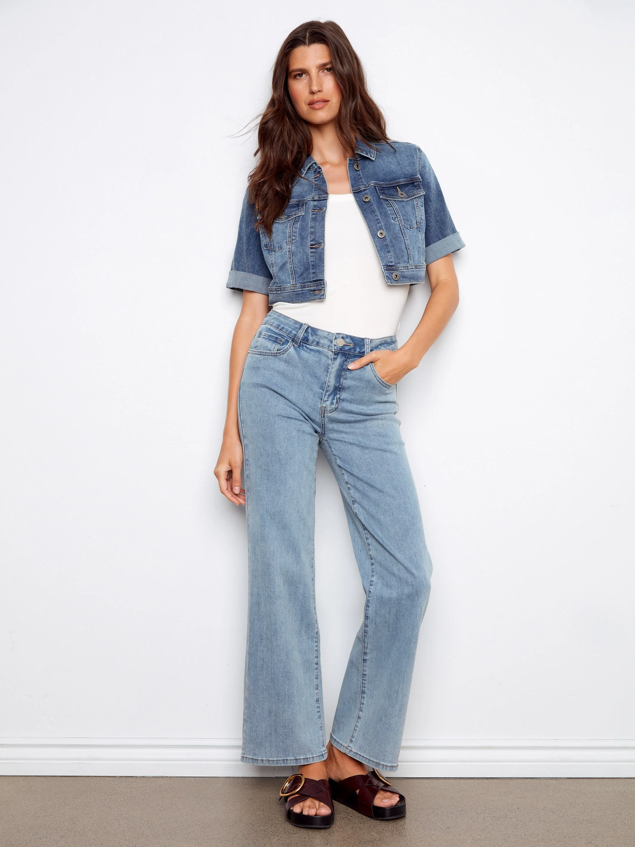 Cropped Denim Jacket - Medium Blue