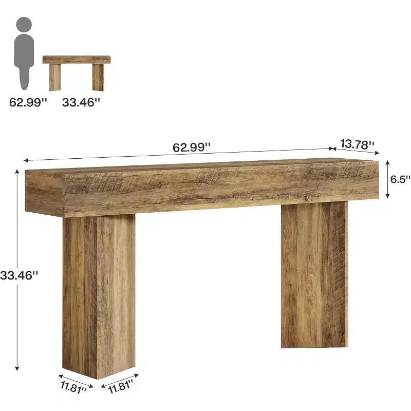 Lantine 63-Inch Console Table, MDF Farmhouse Rustic Brown Narrow Wooden Table for Entryway, Sofa, Foyer, Hallway, Living Room