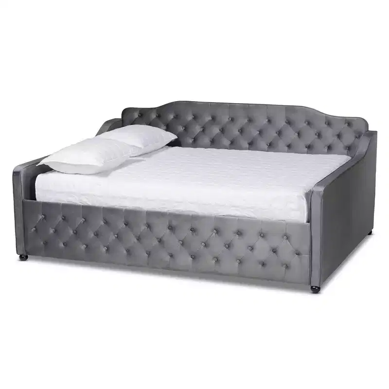 Velvet Fabric Upholstered Button Tufted Daybed