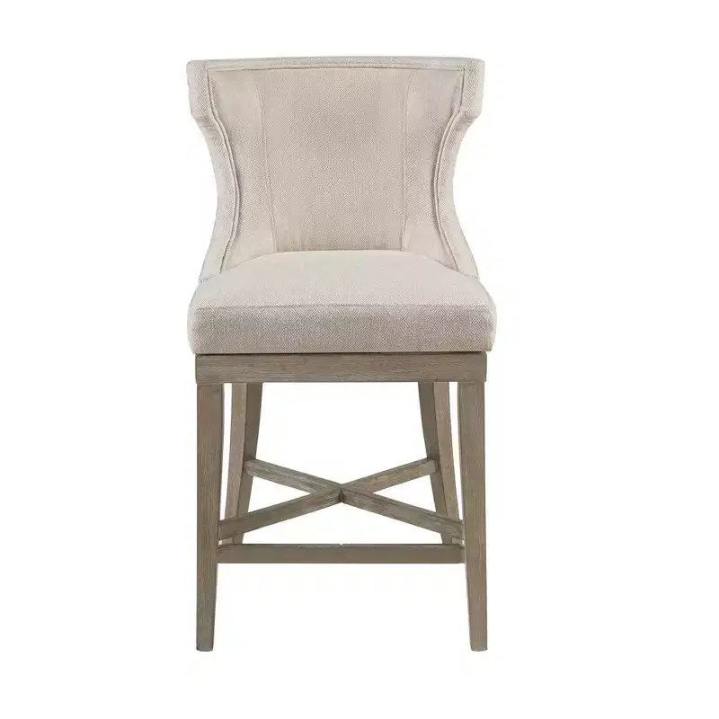 Swivel Counter Height Barstool, Cream Upholstered Seat, Rubberwood Frame, 300 lbs