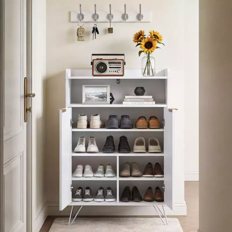 Karl Home 2-Door Slatted Traie 2 Hooks Tall Legs 26.8 Width