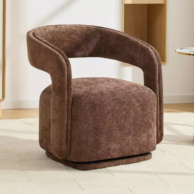 TUYOHW Chenille Fabric Swivel Accent Armchair,Barrel Leisure Chair with Curved Backrest,Upholstered Reading Chair for Living Room,Bedroom,Study