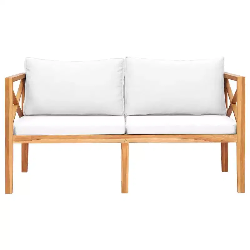 vidaXL 2-Seater Patio Bench Loveseat Chair Sofa with Cushions Solid Wood Teak