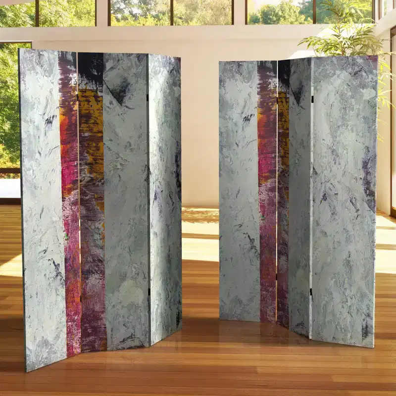 Double Sided November Light Canvas Room Divider, Gray, Spruce Wood Frame, No Assembly Required