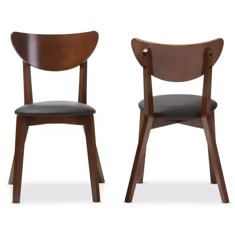 Baxton Studio Set of 2 Sumner Mid-Century Faux Leather Dining Chairs - Black, "Walnut" Brown: Rubberwood Frame, 250lb Capacity