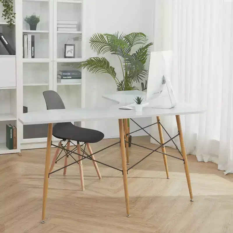 Set of 2 Plastic Dining Chairs with Wooden Legs, Black, Modern Style, 330 lbs Capacity