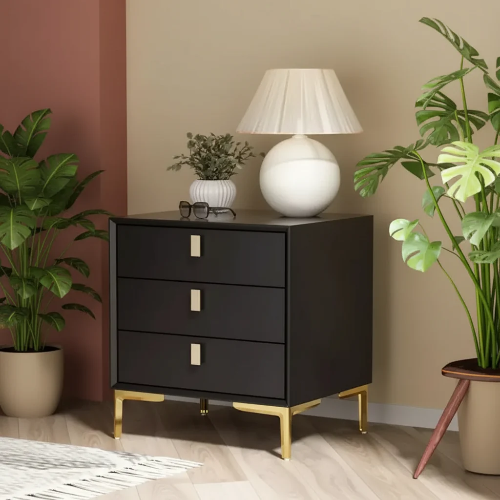 3 Drawer Nightstand with Metal Base - Bedside Dresser