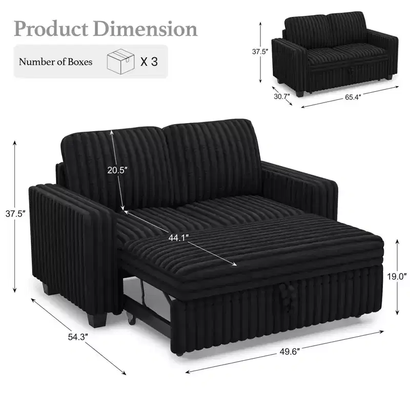 Belffin Corduroy Sectional Sleeper Sofa with Pull Out Bed Modular Sectional Loveseat Sofa Bed for Living Room