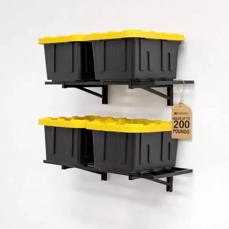 Heavy Duty Garage Shelf Wall Mount 1ftx 2ft Black Storage Shelves Holds 200 lbs Tools Bins Equipment Organization