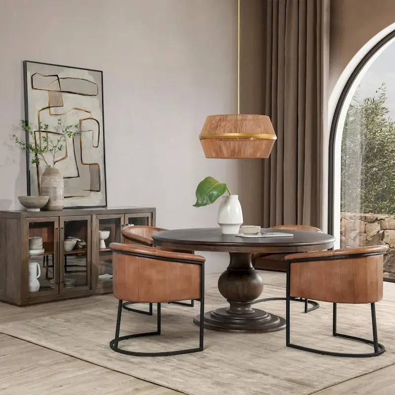 60-Inch Round Solid Wood Dining Table in Cocoa Brown