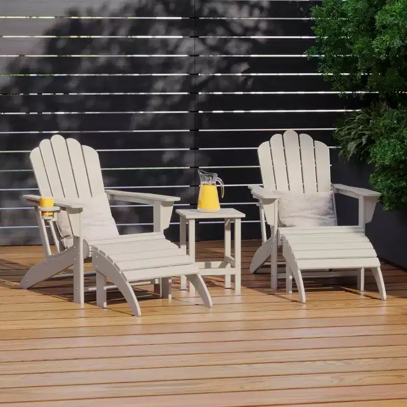 WestinTrends Highland 5-Piece Adirondack Chair with Folding Ottoman and Table Set, Sand