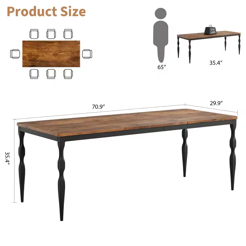 Rectangular Dining Table for 6, 78 Inch Rustic Farmhouse Kitchen Table with Large Tabletop