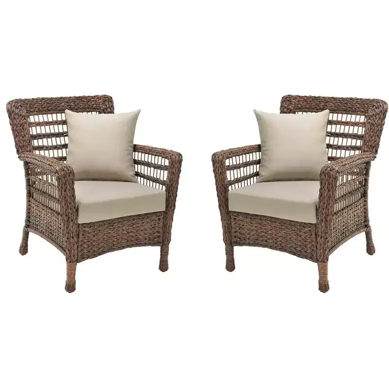 Jiallo Modern Concept Faux Sea Grass Resin Rattan Patio Chairs set (Set of 2 Armchairs)