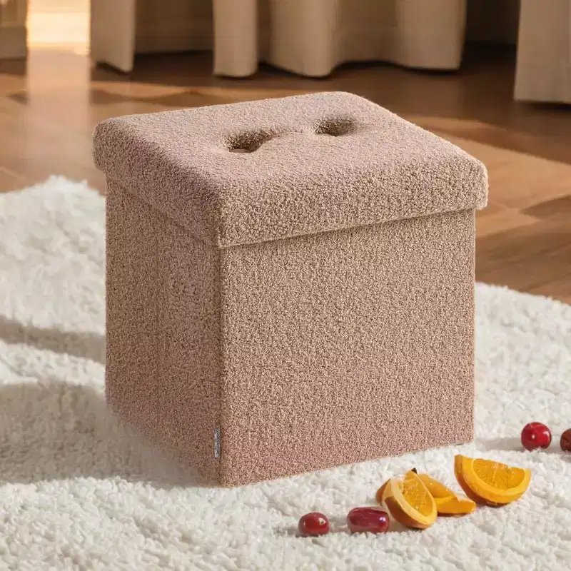 LEDREM Small Folding Storage Ottoman, Foot Rest Stool, 15 x 15 x 15 Inches, Ottoman with Storage, Load up to 660 lb