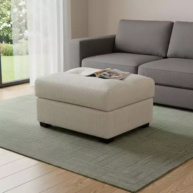 HomeRoots 37 Beige and Black Corduroy Tufted Ottoman