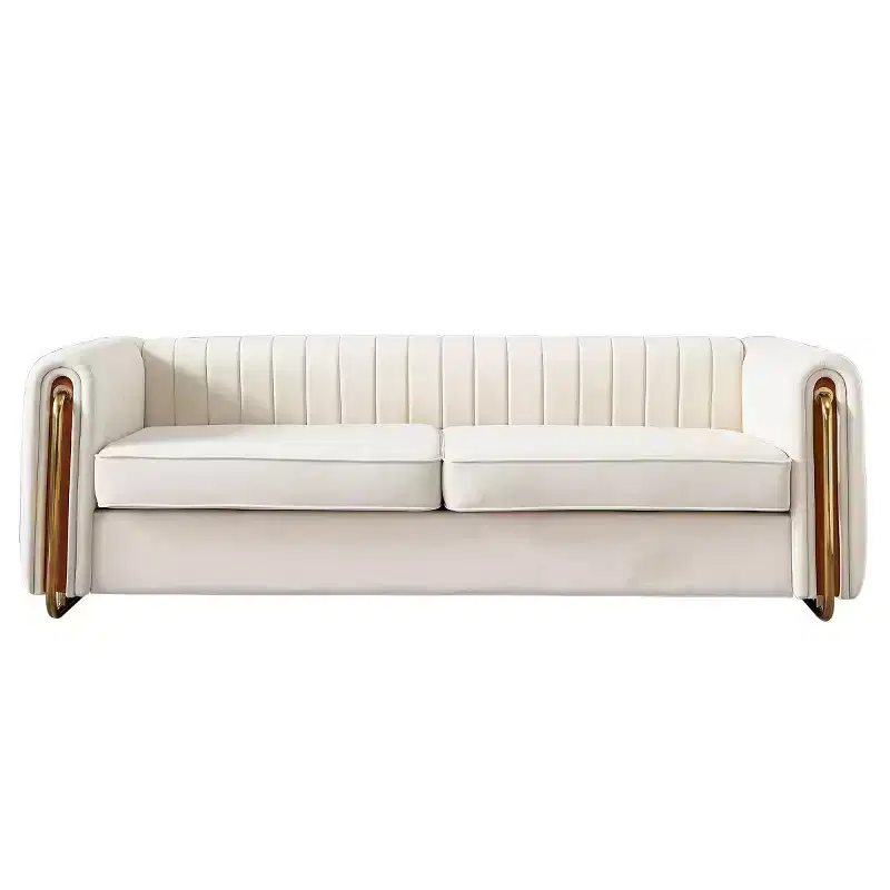 84 Modern Velvet Upholstered Sofa, 3-Seater Sofa Couch with Gold Metal Legs and Rolled Arms for Living Room, Bedroom, or Apartment-Panipeachy