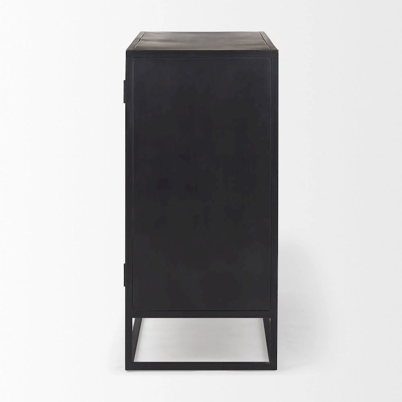 Sloan Dark Brown Solid Wood w/ Black Metal Frame Accent Cabinet
