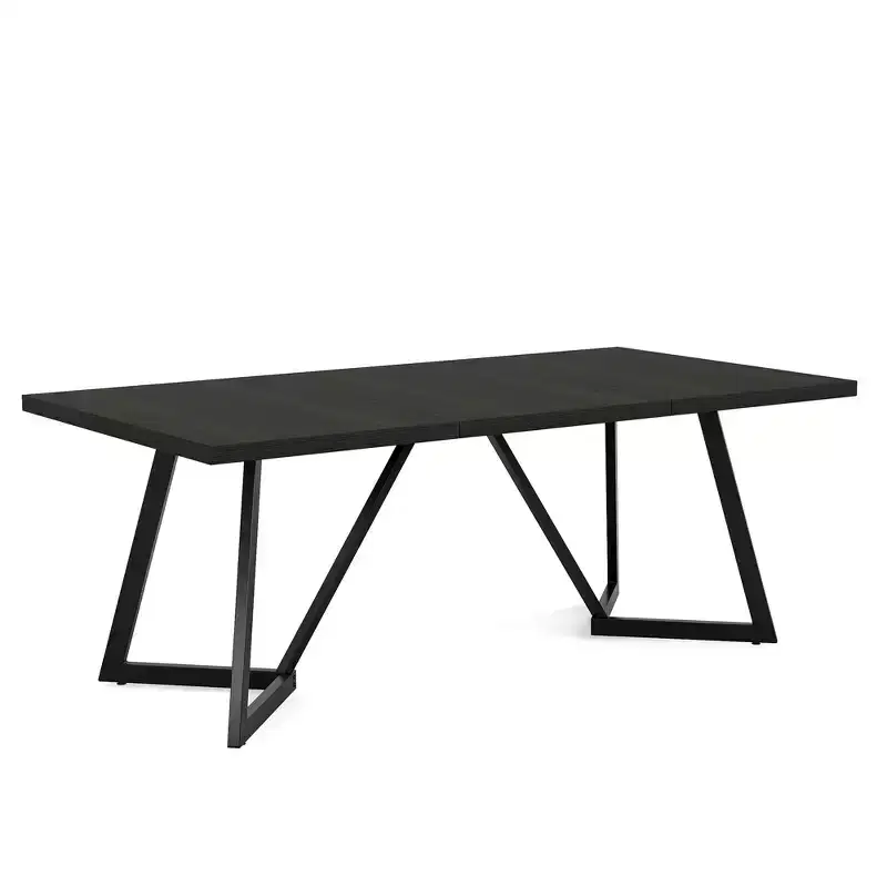 Modern Dining Table, Black Brown Wood Grain MDF Top & Metal Legs, Seats 8