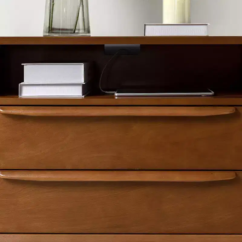 Margery Mid-century Modern 2 - Drawer end table with Built-In Outlets and Cable Management and Open Shelf | HULALA HOME