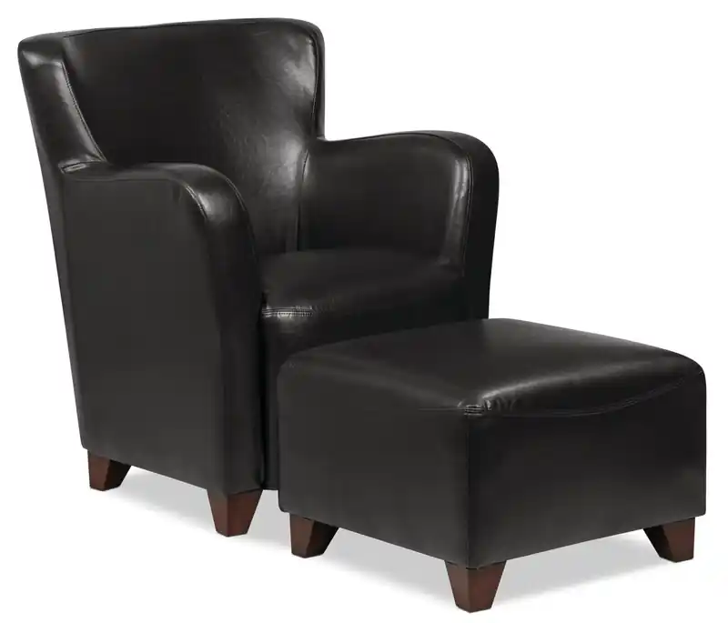 22.5 Faux Leather Ottoman with Wood Legs